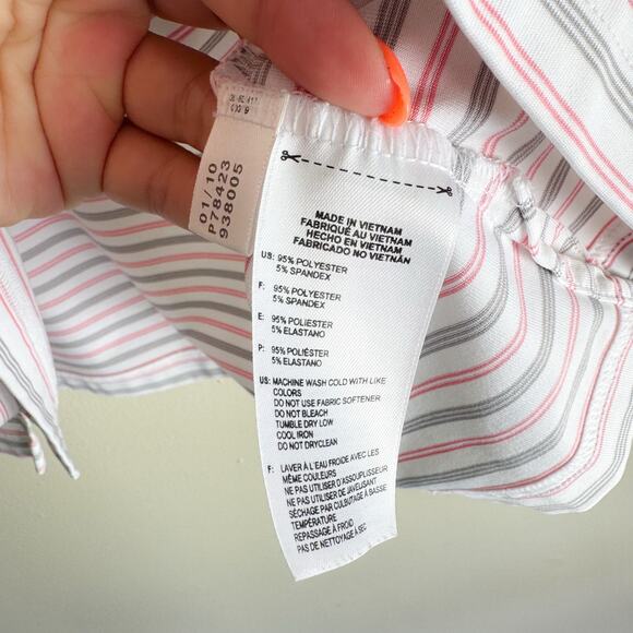 Adidas White + Pink Striped Short Sleeve Golf Polo Tee - XL - Picture 4 of 6